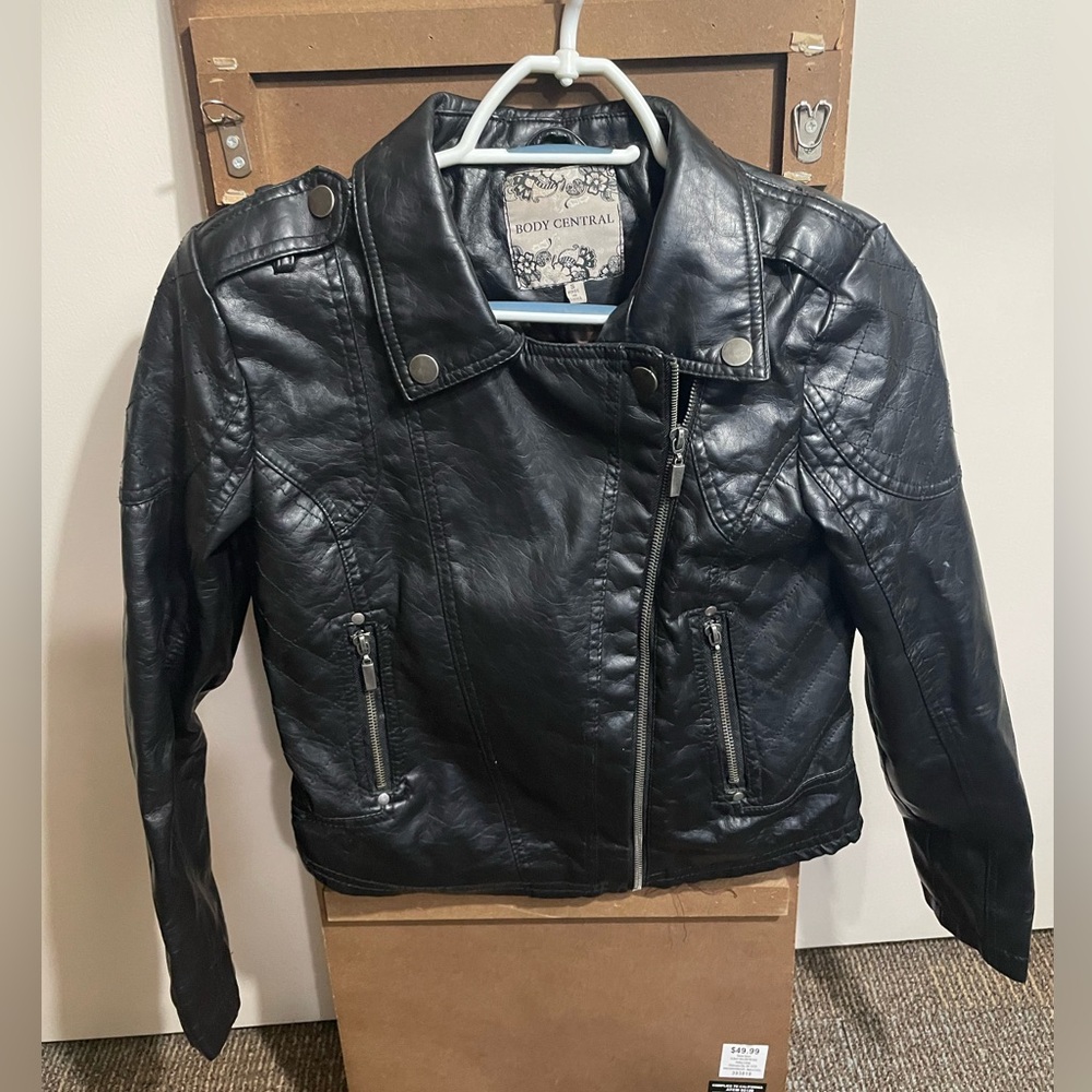 Body Central Faux Leather Zip-Front Jacket Asymmetrical Zipper